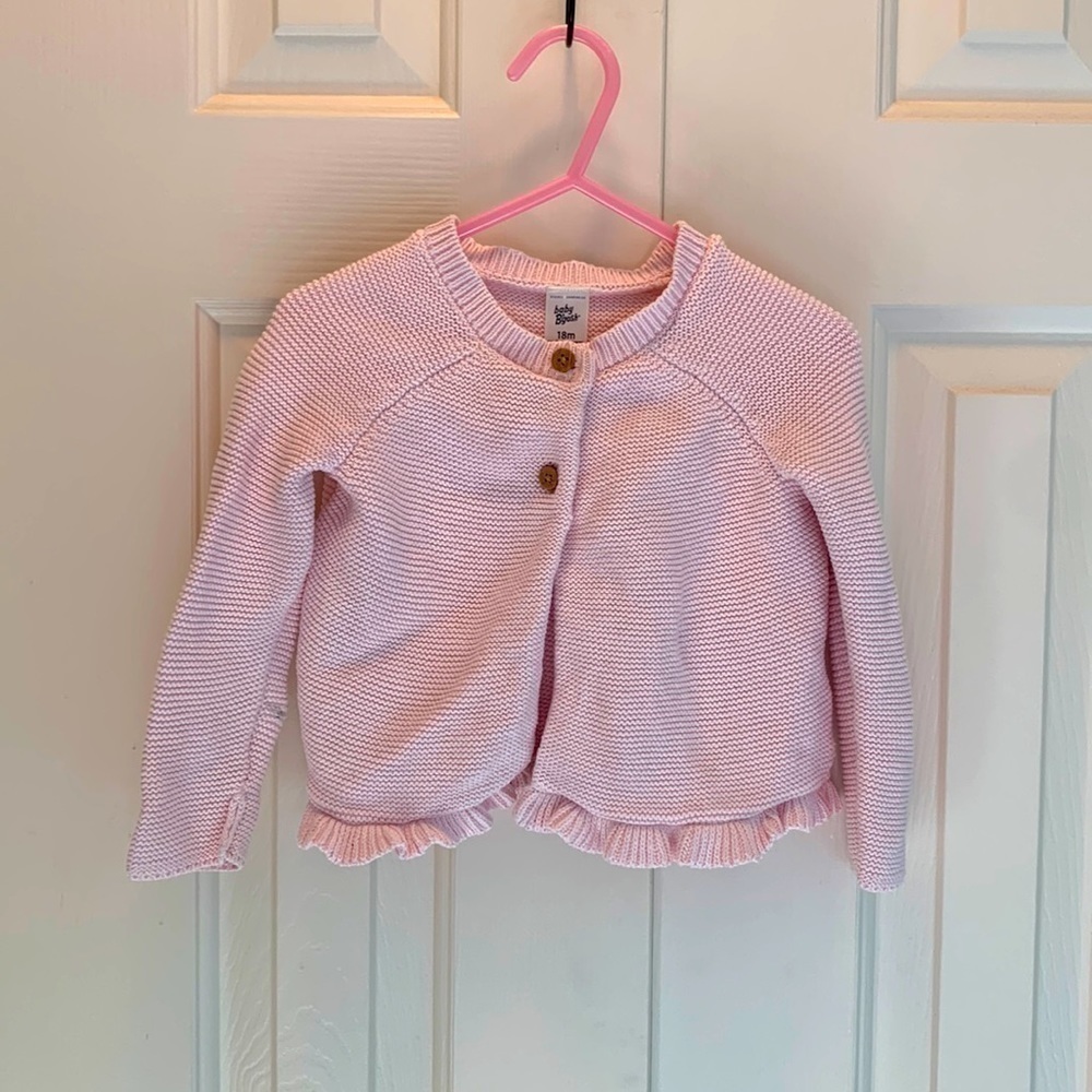 BABY B’gosh Pink Knit Ruffle Trim Cardigan Sweater 18m